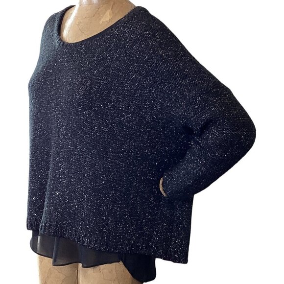 JLO/Jennifer Lopez Black Silver Sequin Shimmer Sweater Chiffon Tank Lined L 301N - Picture 4 of 8